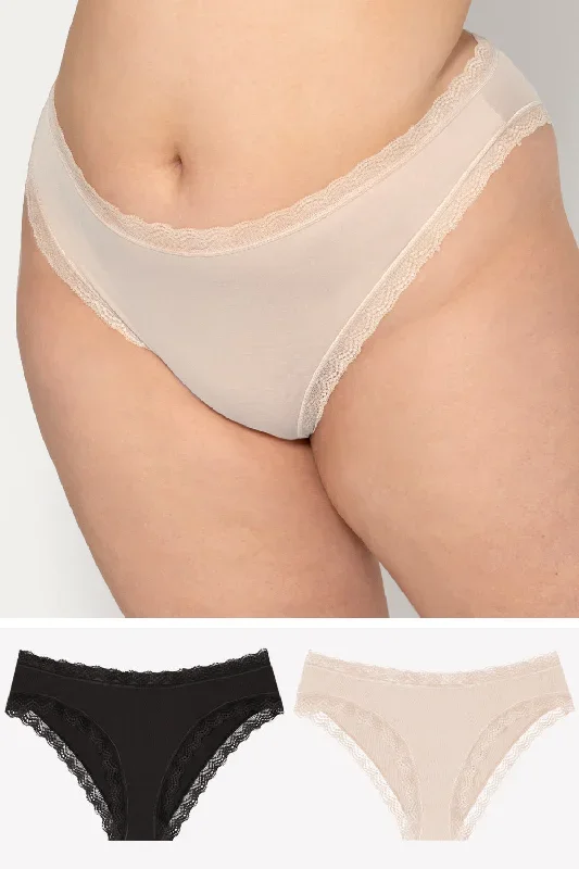 Lace Trim Cheeky Panty 2 Pack | In The Buff/Black Hue