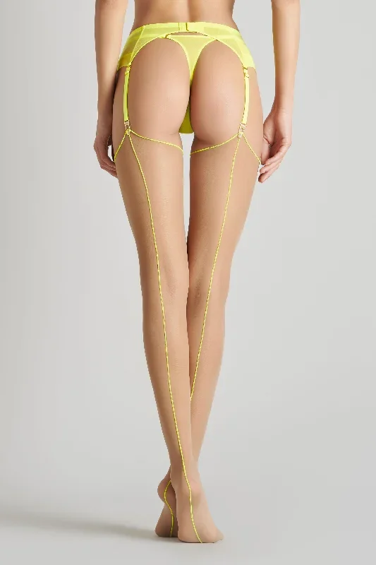 Cut and curled neon seamed stockings - 20D