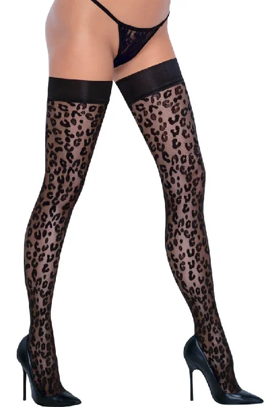 Black leopard thigh highs