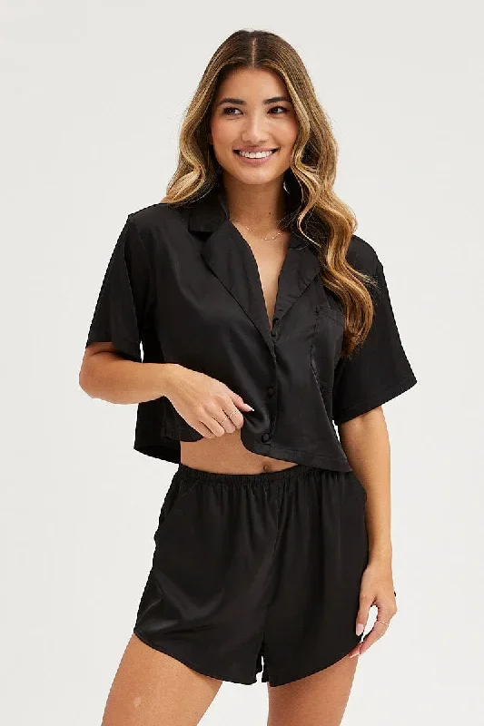 black-satin-pajamas-set-short-sleeve-crop-nw1694c-33sb