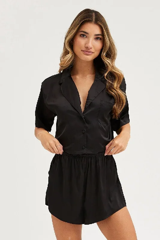 black-satin-pajamas-set-short-sleeve-crop-nw1694c-33sb