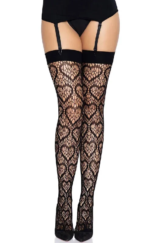 Black thigh high stockings with hearts