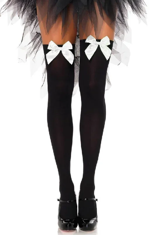 Black thigh highs with white bow