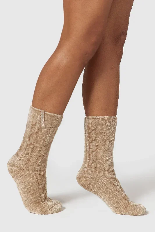 Chenille Knitted Socks - Mink