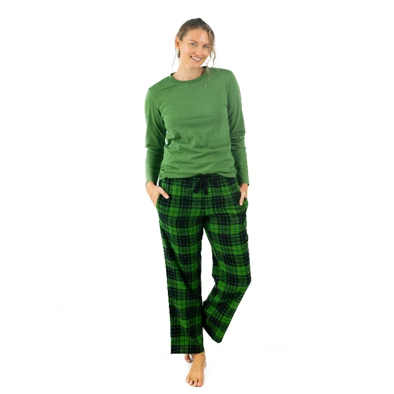 Christmas Womens Cotton Top Flannel Pant Pajamas Plaid