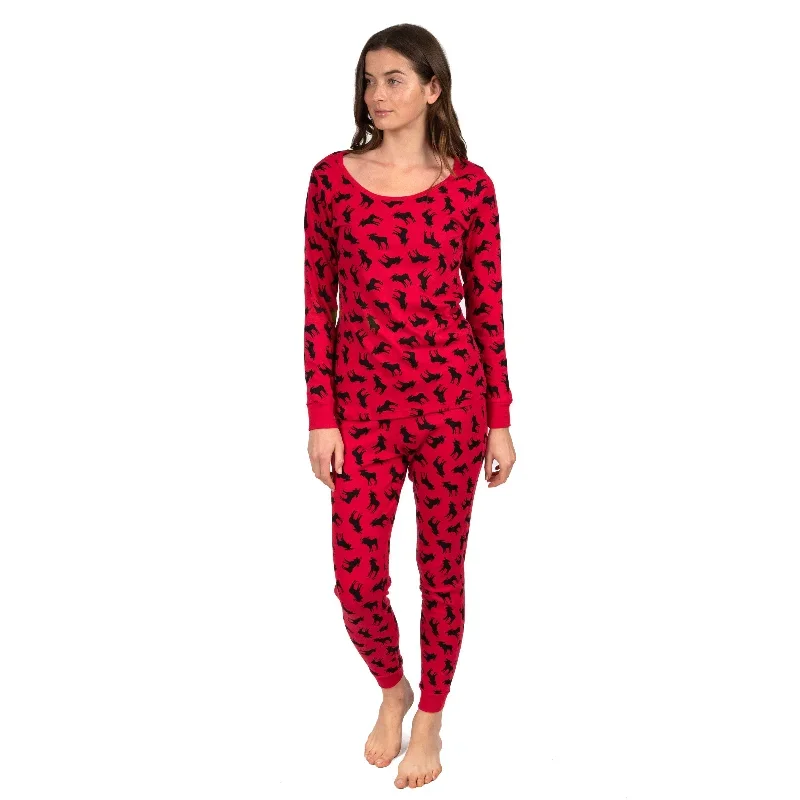 Christmas Womens Two Piece Cotton Pajamas Moose