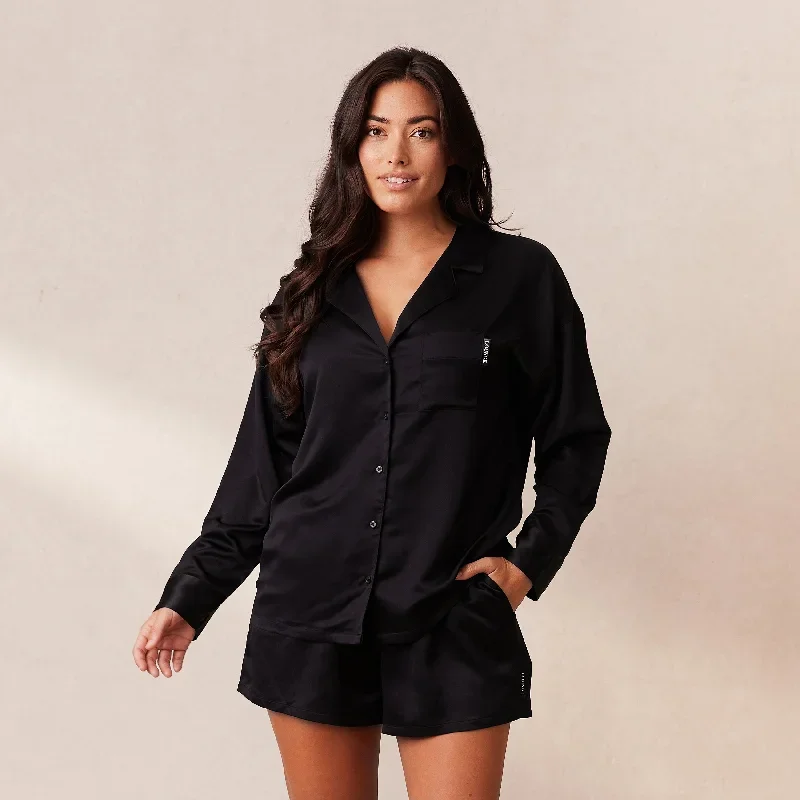 Classic Satin Pajama Shirt - Black