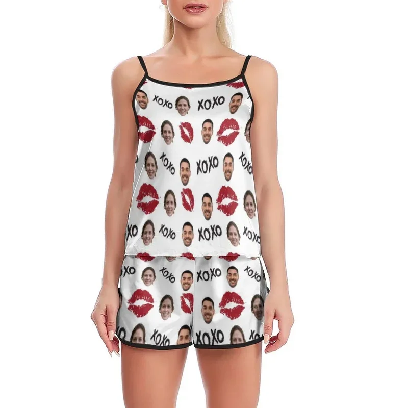 custom-couple-face-pajamas-red-lips-sleepwear-personalized-womens-sexy-cami-pajamas-set