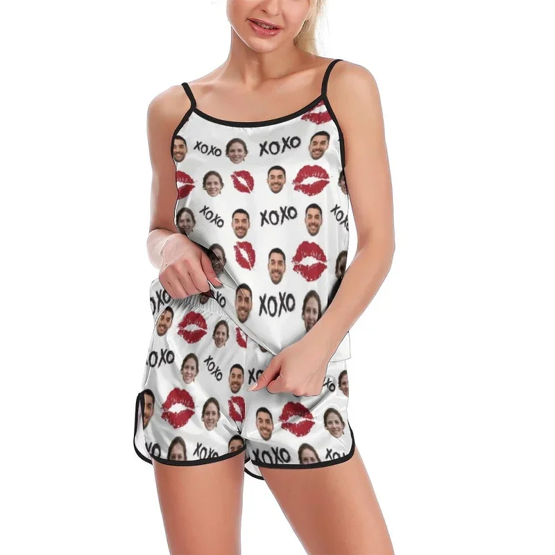 custom-couple-face-pajamas-red-lips-sleepwear-personalized-womens-sexy-cami-pajamas-set