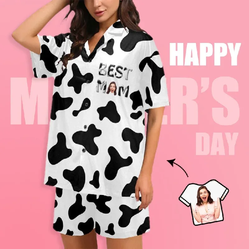 [Special Sale] Custom Face Best MOM Women's V-Neck Short Pajama Set Mother's Day & Birthday Gift