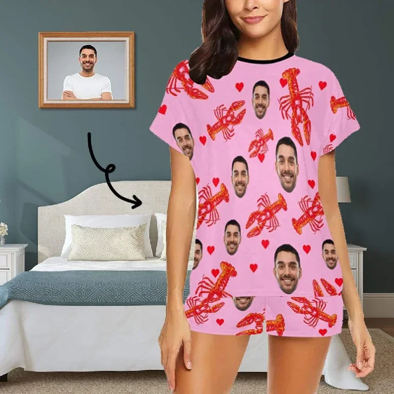 [Limited Time Discount - Lowest Price] Custom Face Pajamas Red Lobster Loungewear Personalized Women's Short Pajama Set