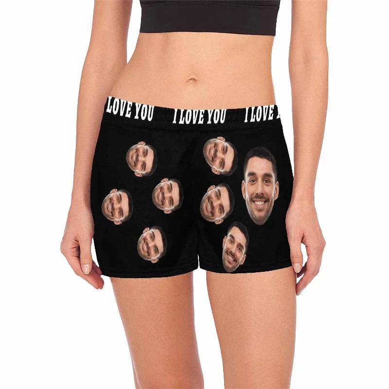 custom-face-womens-pajama-shorts-personalized-black-background-sleepwear-shorts