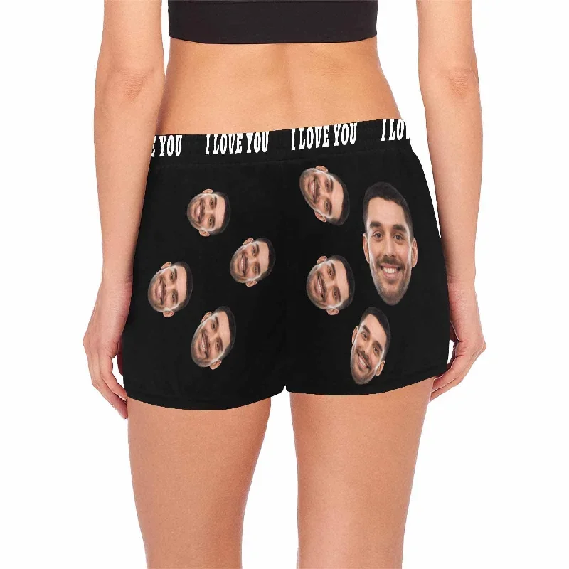 custom-face-womens-pajama-shorts-personalized-black-background-sleepwear-shorts