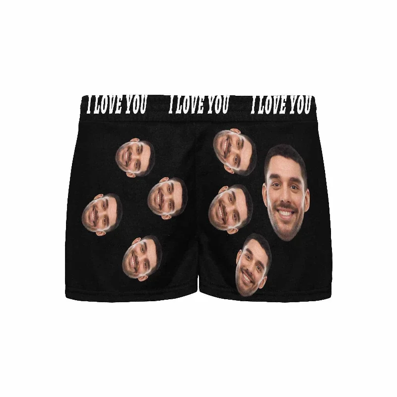 custom-face-womens-pajama-shorts-personalized-black-background-sleepwear-shorts