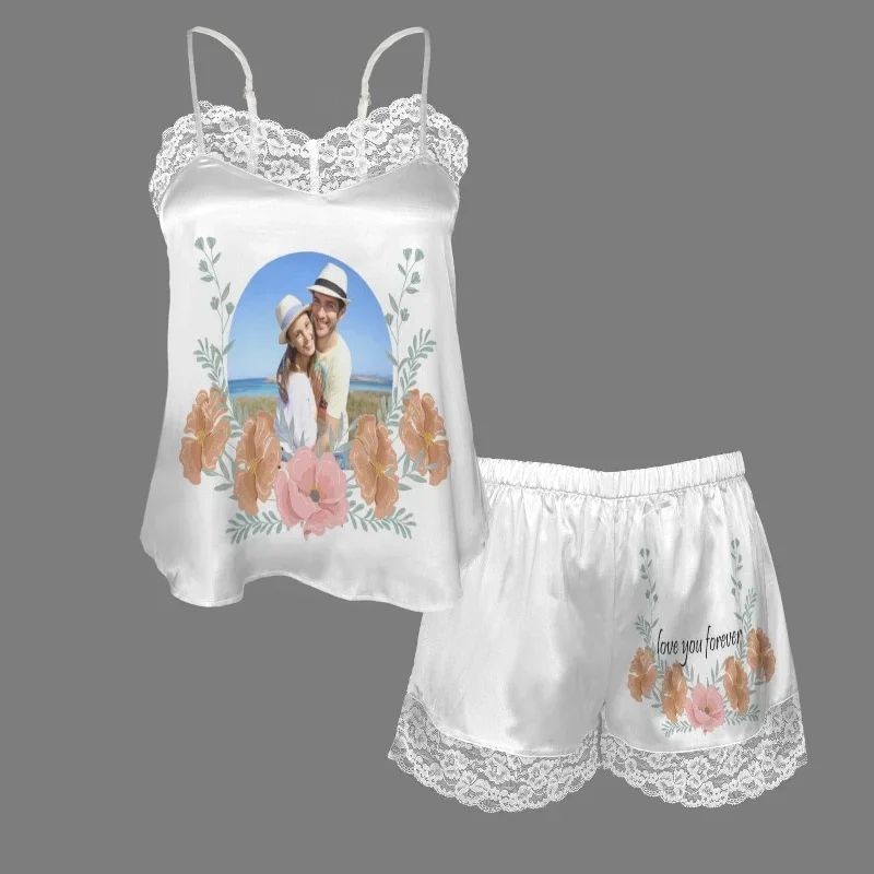 custom-photo-flowers-lace-cami-pajamas-personalized-womens-nightwear-set