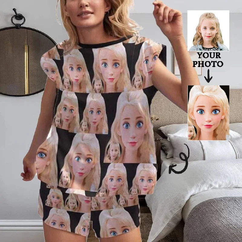 PRICE DROP-Custom Photo Pajamas Cool Comics Barbie Doll Sleepwear Personalized Funny Women's Short Pajama Set