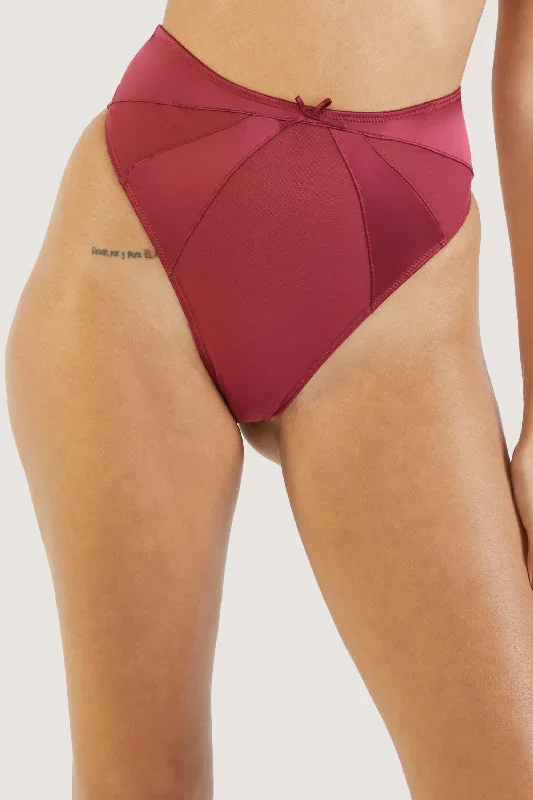 Etta Red Mesh And Satin High Waist Thong