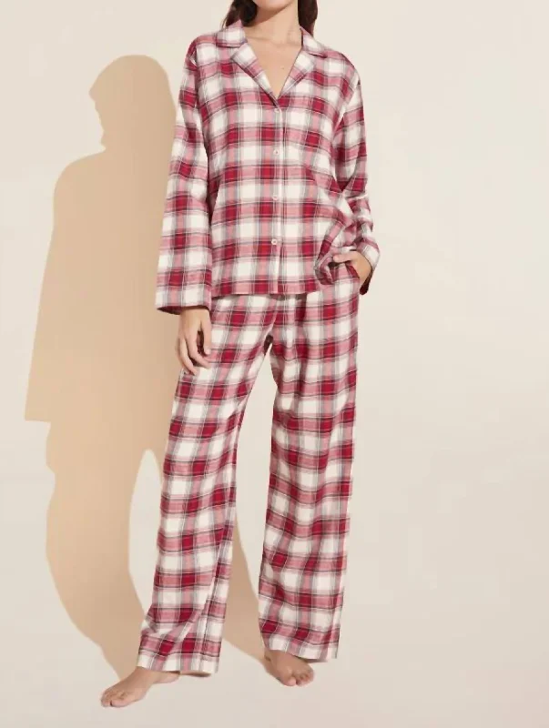 Flannel Long Pj Set In Tartan Plaid Haute Red