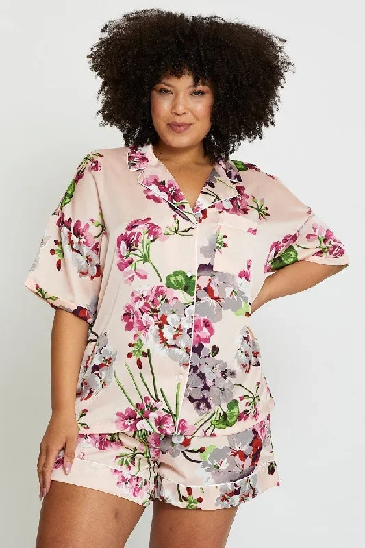 Floral Pyjama Satin 2 Piece Set