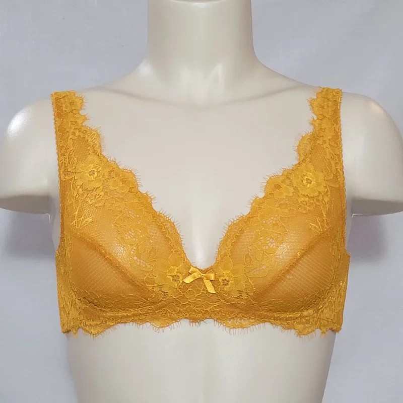 Gilligan & O'Malley High Apex Lace Wire Free Bra Bralette XS X-SMALL Citrine Orange