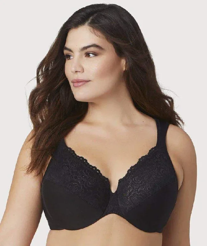 Glamorise Low Cut WonderWire Lace Bra - Black