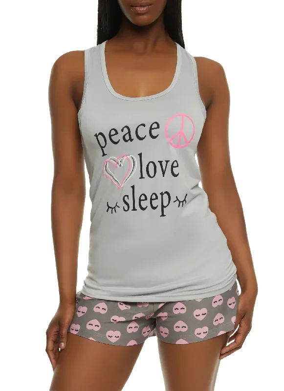 Peace Love Sleep Graphic Pajama Tank Top and Shorts