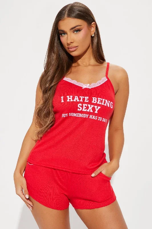 Hate Being Sexy PJ Short Set - Red/combo