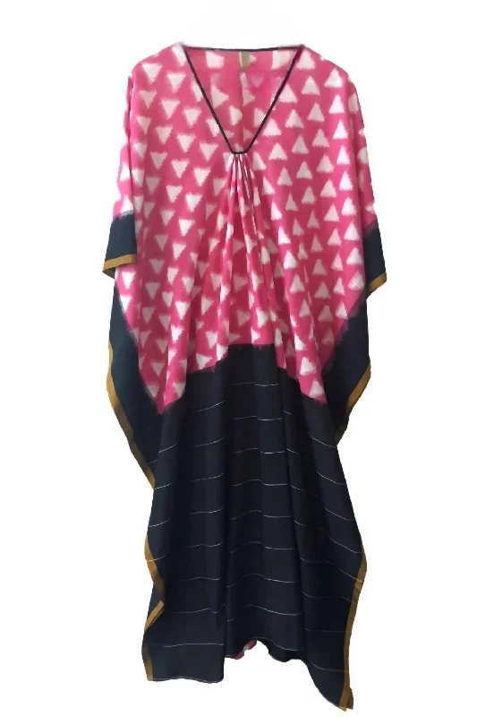 Ikat Triangle Caftan In Pink/black/carmel