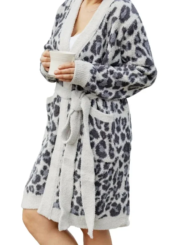 Jacquard Leopard Robe In Grey