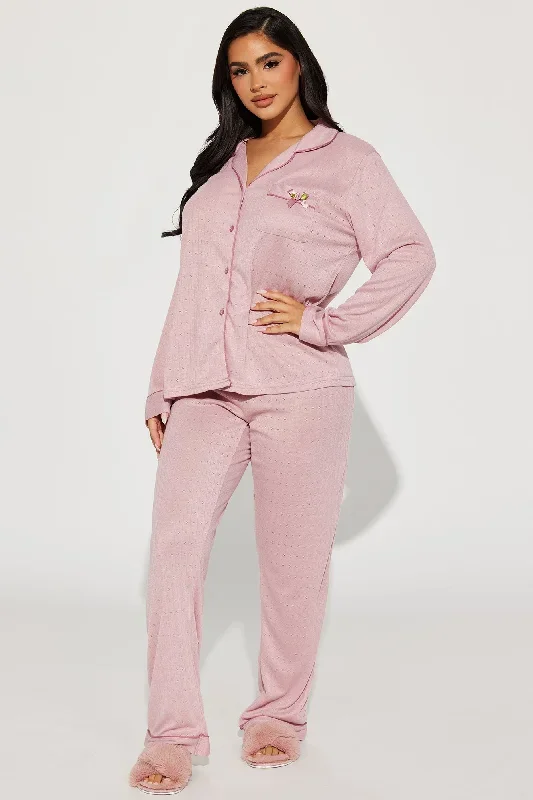 Keeping It Cozy Pointelle PJ Pant Set - Mauve