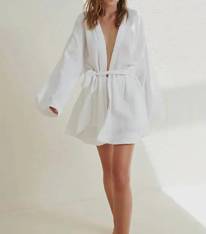 Kimono Wrap Robe In White