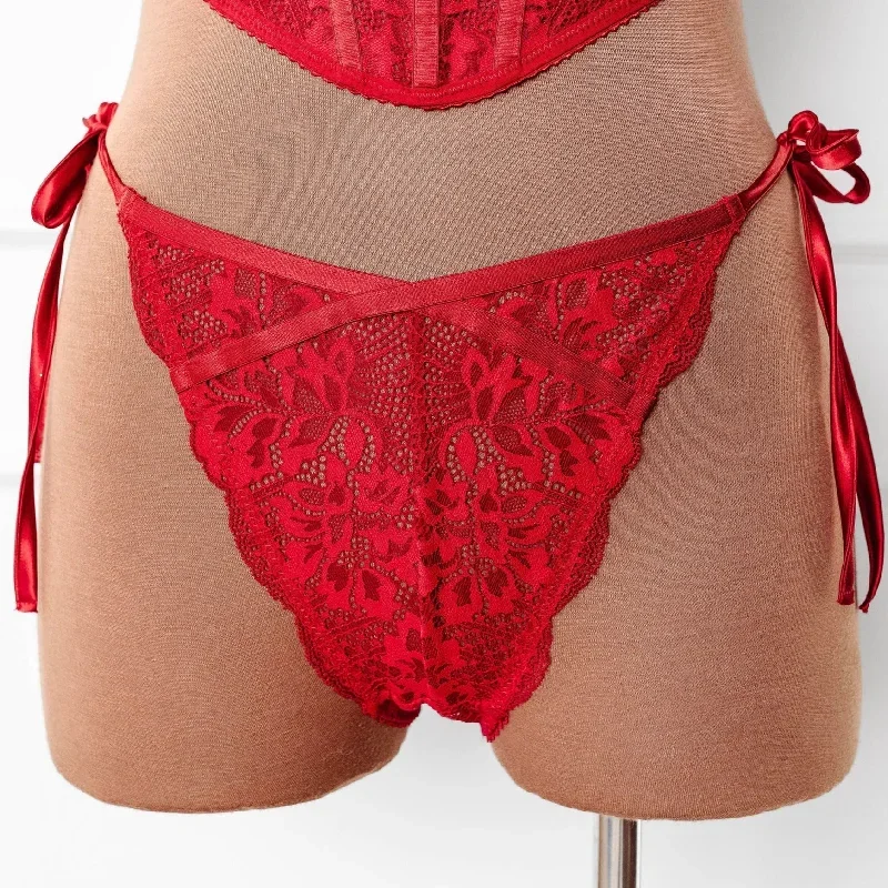 Lacy Side Tie Panty - Red