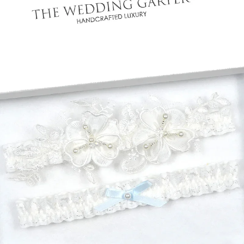 Luxury Floral Flower Ivory Wedding Garter Set