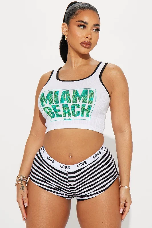 Miami Beach PJ Boyshort Set - Green/combo