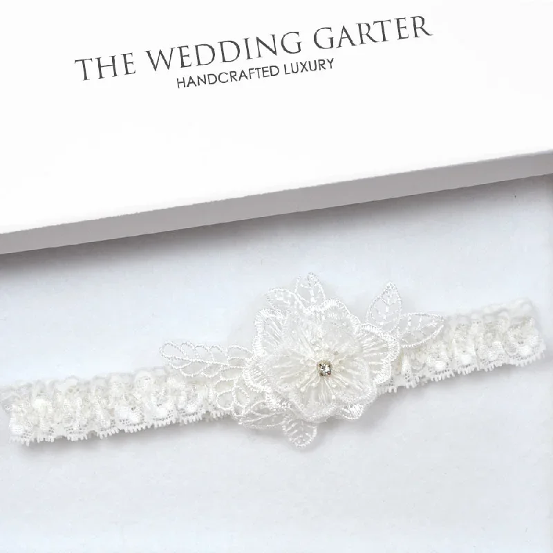 Mila Ivory Floral Stretch Lace Wedding Garter