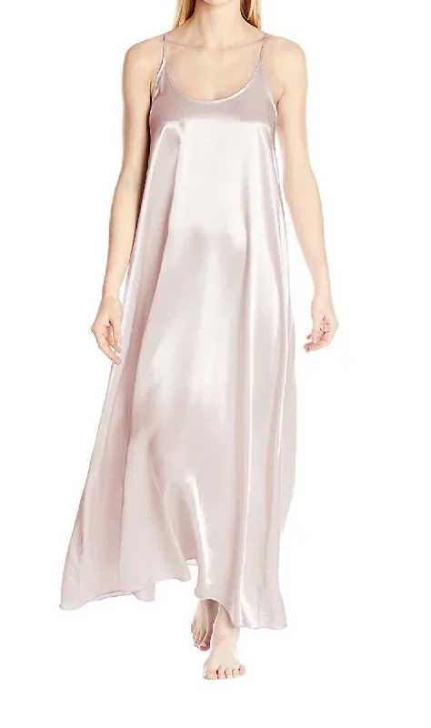 Monrow Satin Long Nightgown With Gathered Back In Blush