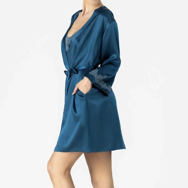 NK iMode Morgan Iconic Short Silk Robe in Blue Topaz $375.00