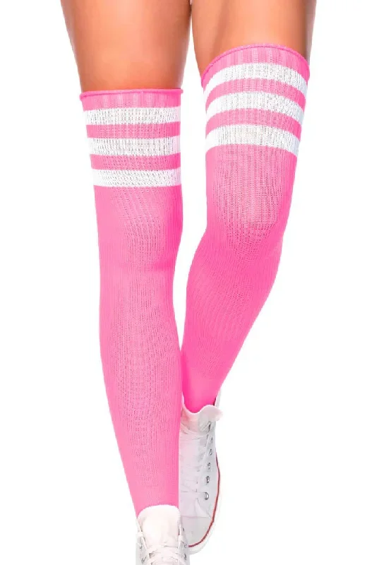 neon-pink-athlete-stockings-with-white-stripes