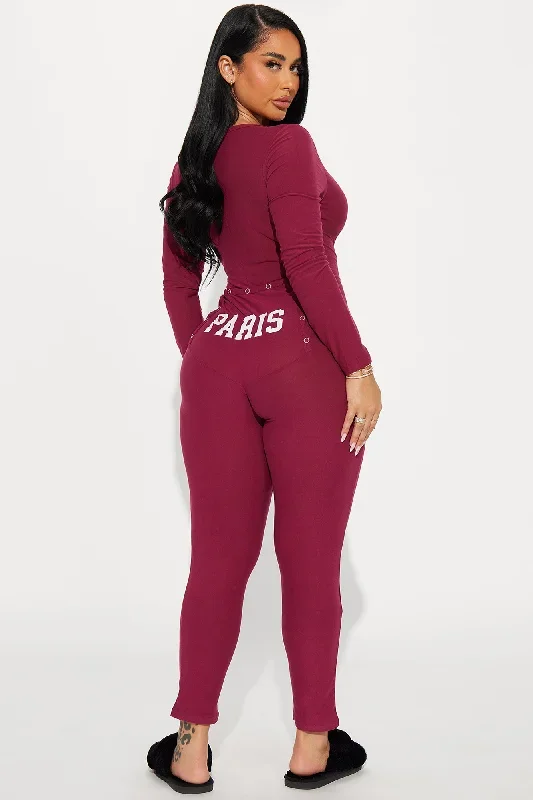 Paris PJ Jumpsuit Onesie - Wine