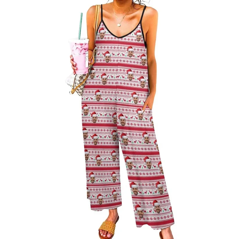 persoanlized-sleepwear-custom-photo-funny-loungewear-with-faces-on-womens-christmas-hat-elk-snowflake-suspender-jumpsuit-loungewear