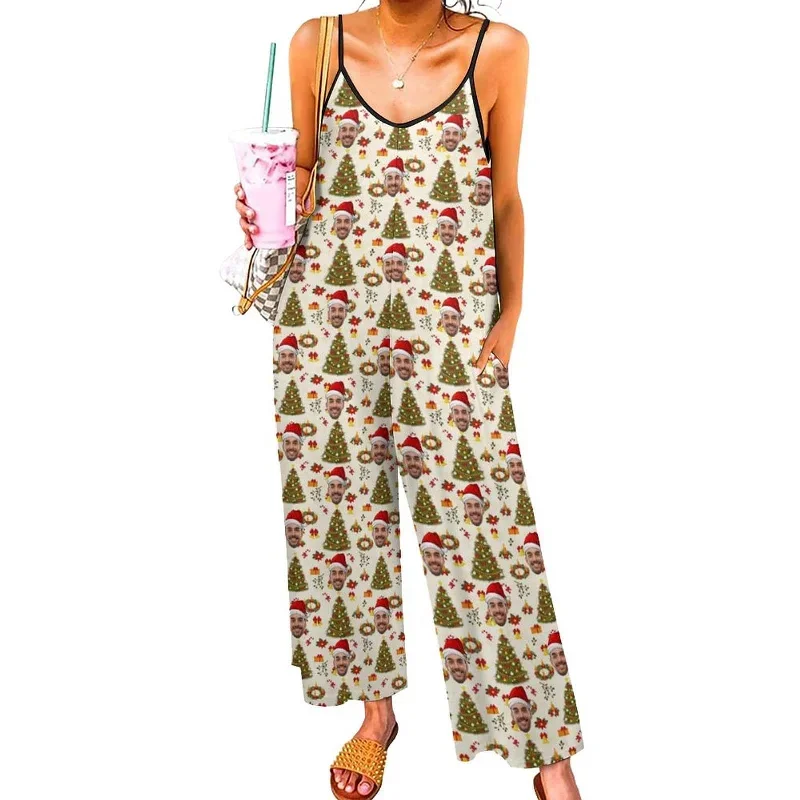 persoanlized-sleepwear-custom-photo-funny-loungewear-with-faces-on-womens-christmas-hat-tree-suspender-jumpsuit-loungewear