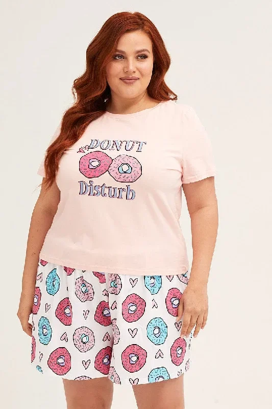 Placement Donuts Cotton Short Sleeve Top & Shorts Pj Set