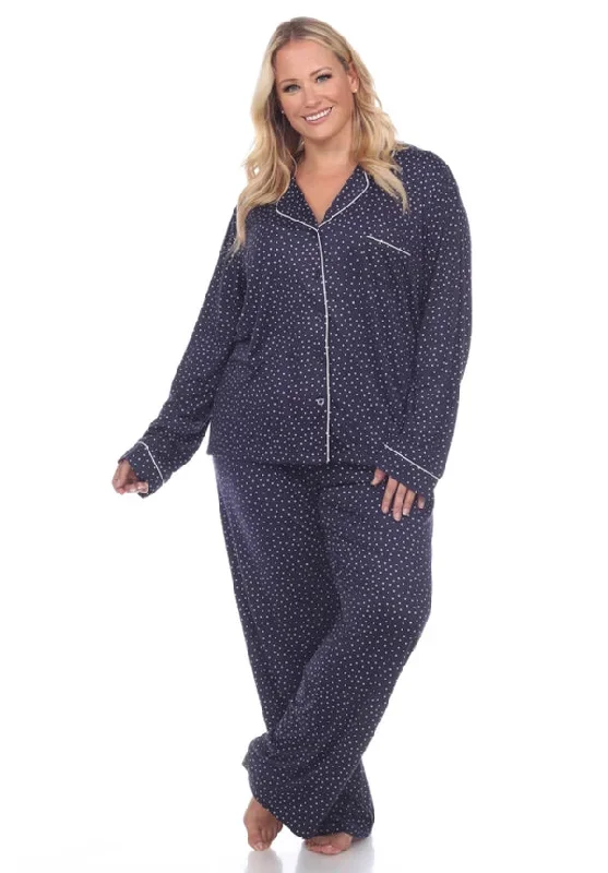 Plus Size Long Sleeve Pajama Set - Navy