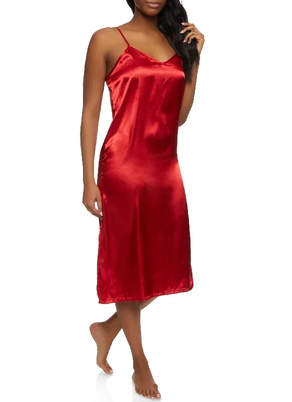 Solid Satin V Neck Chemise