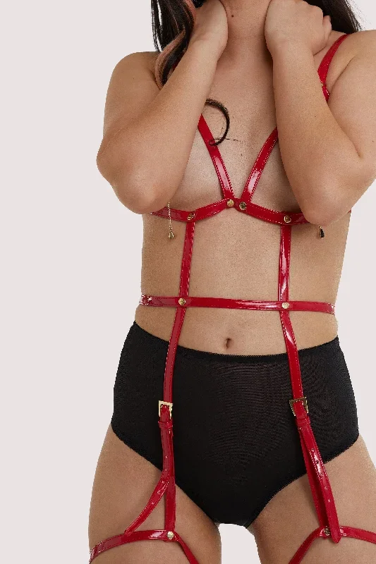 Open Harness Bra With Leg Cuffs Red