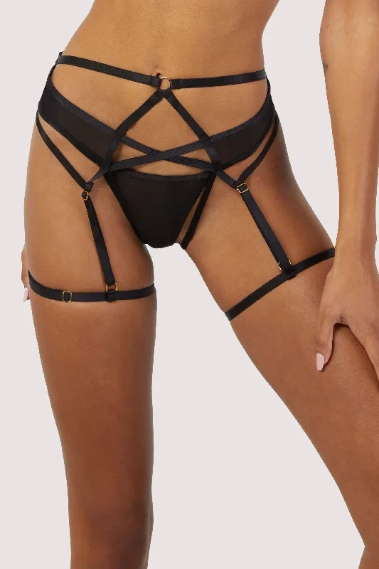 Sarah Black Strappy Ouvert Suspender Brief