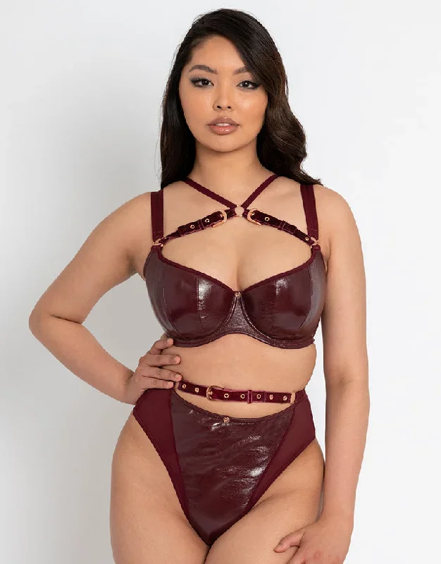 Scantilly Buckle Up Padded Half Cup Bra Oxblood