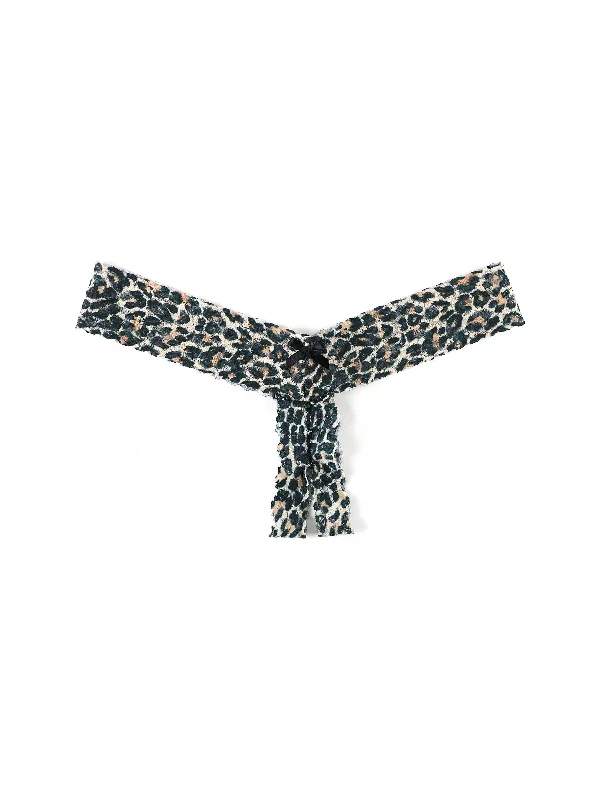 Signature Lace Crotchless Low Rise Thong Classic Leopard