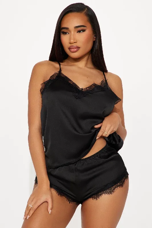 Sleepy Cutie Satin PJ Short Set - Black