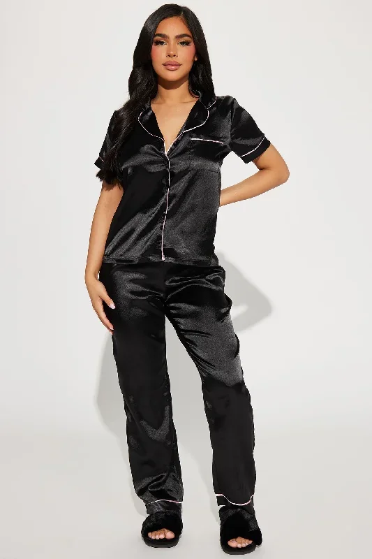 Stay In Bed Satin PJ Pant Set - Black